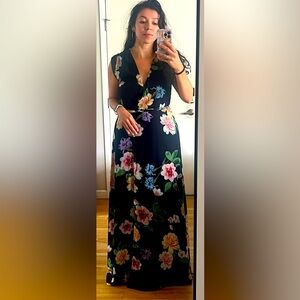 Yumi Kim Black Maxi Dress with Multicolor Floral Design